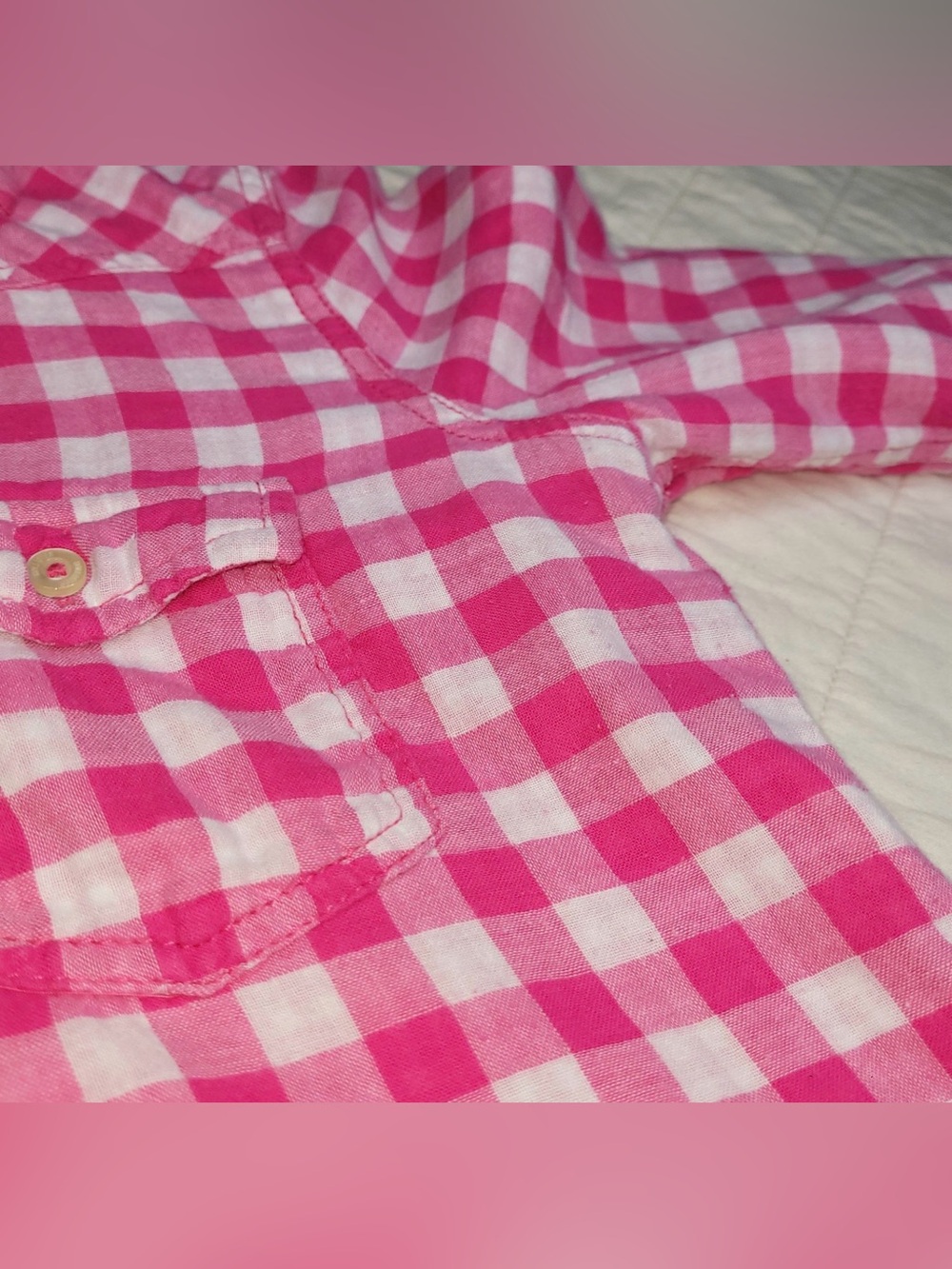 Hollister Pink Checkered Long Sleeve Button Up Shirt Small - Picture 4 of 7